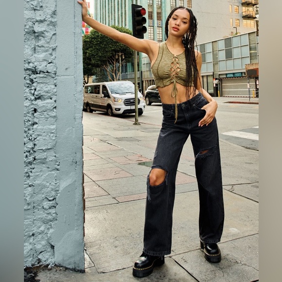 Garage Street Wide Leg Jean - Black Destructed size 00 - Picture 2 of 13